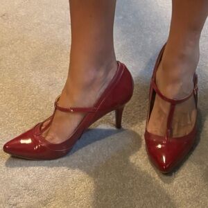 Kelly & Katie Red Patent T-Strap Heels